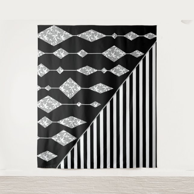 Schwarzweiß, abstrakt, geometrisch, einfach, Scan Wandteppich (Vorderseite)