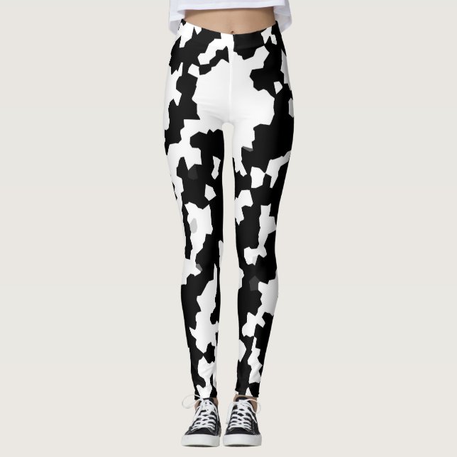Schwarzweiß-Abstrakte Camouflage-Download und Leggings (Vorderseite)