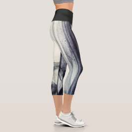 Schwarzweiß-Abstrakter Rauch Capri Leggings