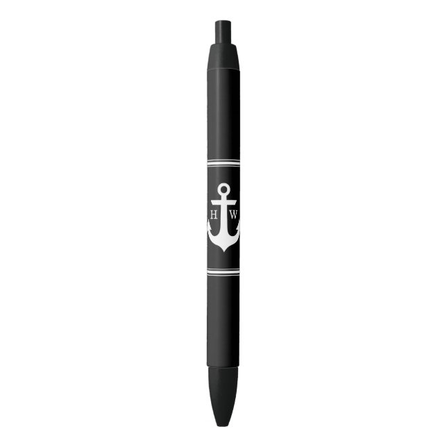 Schwarzweiss-Anker mit Monogramm Kugelschreiber (Vorderseite Vertikal)