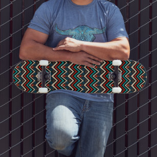 Schwarzweiß Aquamarin Beige Aztekenmuster Skateboard