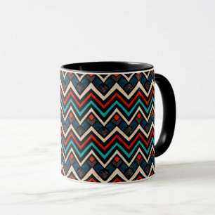 Schwarzweiß Aquamarin Beige Aztekenmuster Tasse