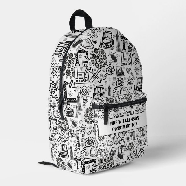 Schwarzweiß-Architekturbauingenieur Bedruckter Rucksack (Rückseitige Ecke links)