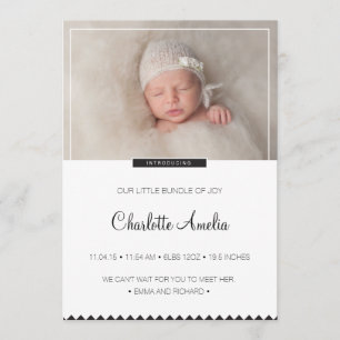 Schwarzweiss-Baby-Mitteilung für Jungen oder Ankündigung