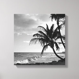 Schwarzweiss-Barbados-Palme-Strand Leinwanddruck