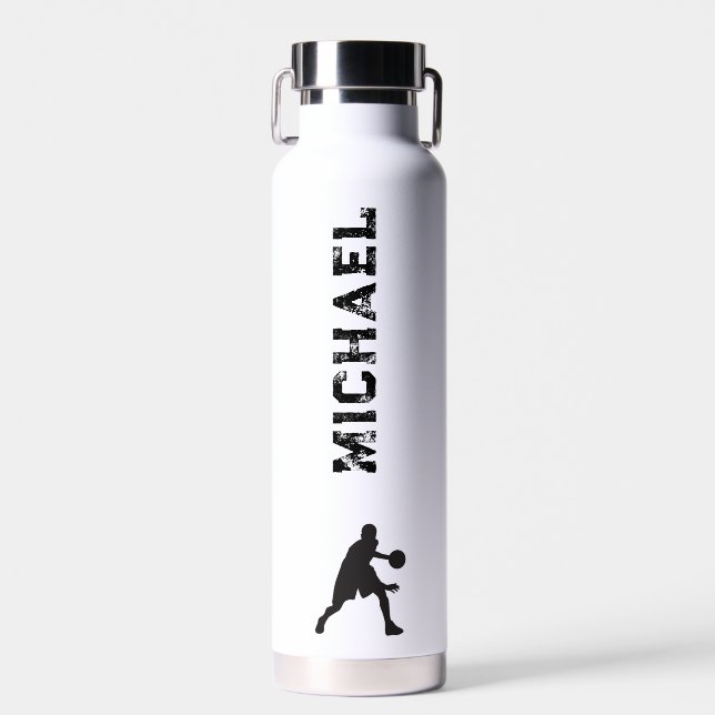 Schwarzweiß-Basketball-Wasserflasche (22 oz.) Trinkflasche (Vorne)