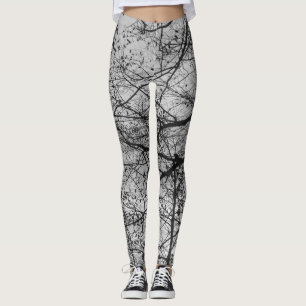 Schwarzweiss-Baumniederlassungsdruck auf Leggings