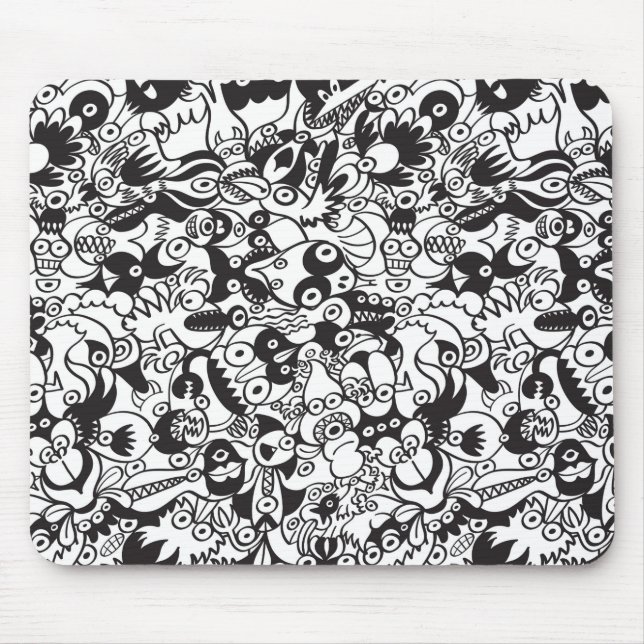 Schwarzweiß-beängstigende Monster im Doodart-Stil Mousepad (Vorne)