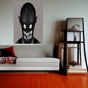 Schwarzweiß-beängstigende Monster-Kopf   AI Art Po Poster