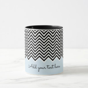 Schwarzweiß-Blau Moderner Zickzack Text Tasse