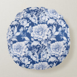 Schwarzweiß/Blau, Wiederholung der Rose Rundes Kissen