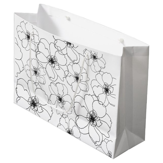 Schwarzweiß-Blume-Geschenktasche Große Geschenktüte (Vorderseite Schrägansicht)