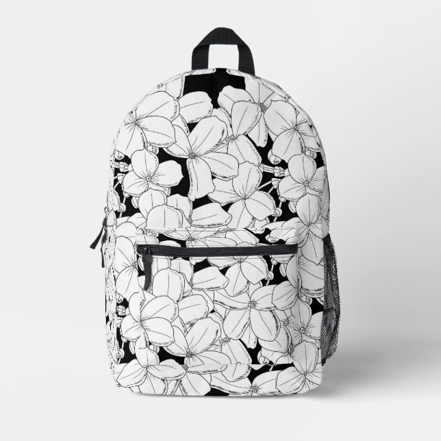 Schwarzweiß-Blume Phlox-Muster Bedruckter Rucksack (Vorderseite)