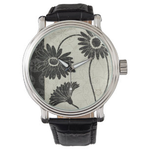 Schwarzweiss-Blumen Armbanduhr