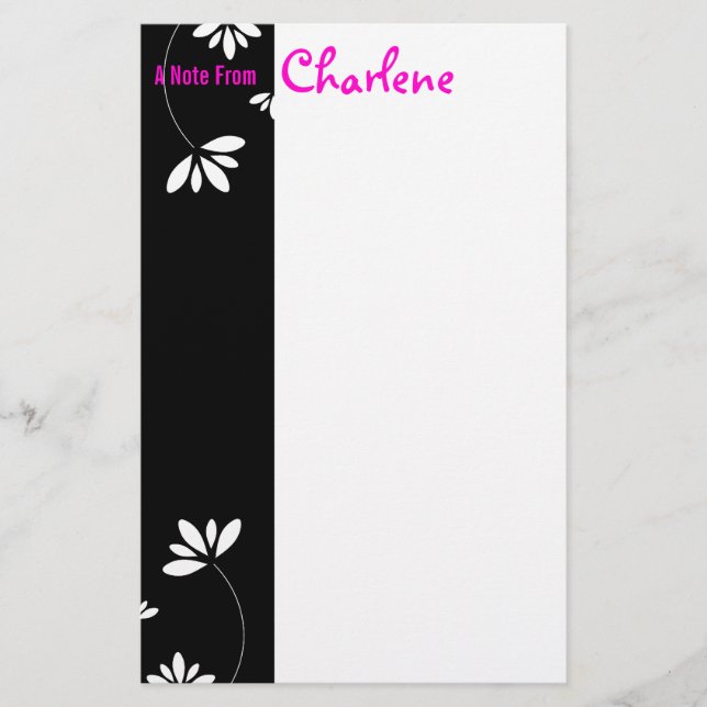 Schwarzweiss-Blumen-Notizblock Briefpapier (Vorderseite)