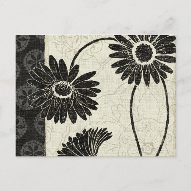 Schwarzweiss-Blumen Postkarte (Vorderseite)