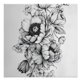 Schwarzweiß-Blumenelegante Poster