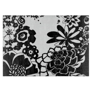 Schwarzweiss-Blumengarten-Grafik-Muster Schneidebrett