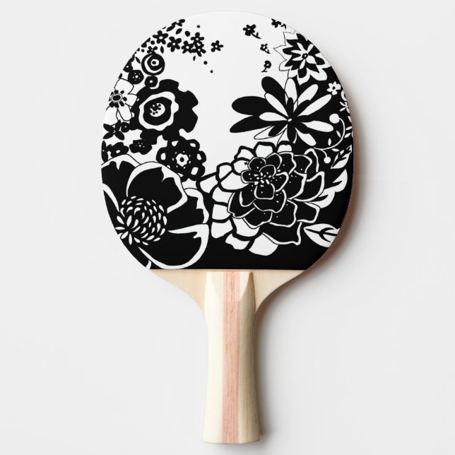 Schwarzweiss-Blumengarten-Grafik-Muster Tischtennis Schläger (Vorderseite)