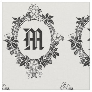 Schwarzweiss-Blumengrenze mit Monogramm Stoff