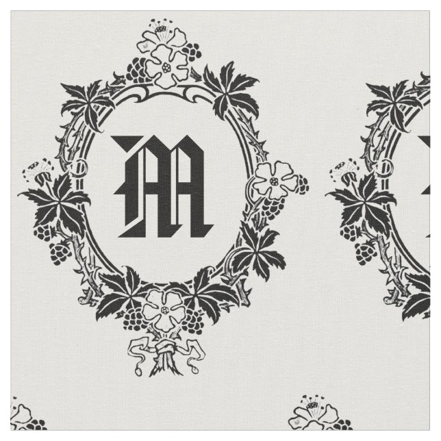 Schwarzweiss-Blumengrenze mit Monogramm Stoff (Nahaufnahme)