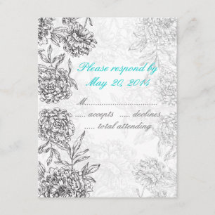 Schwarzweiss-Blumenhochzeit UAWG Karten-Aqua-Blau RSVP Karte