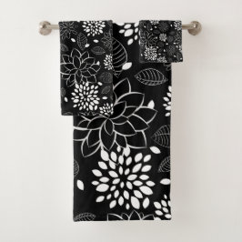 Schwarzweiss-Blumenmuster Badhandtuch Set