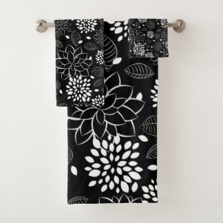 Schwarzweiss-Blumenmuster Badhandtuch Set