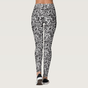 Schwarzweiss-Blumenspitze Leggings