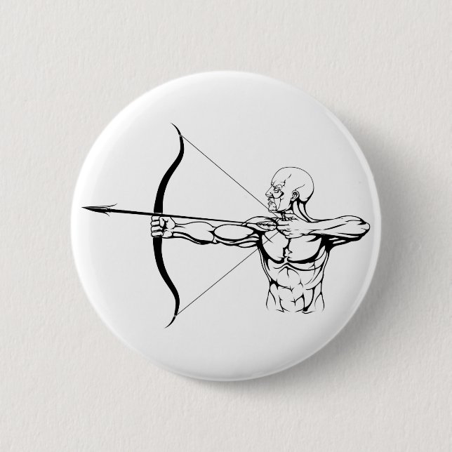 Schwarzweiss-Bogenschützeillustration Button (Vorderseite)