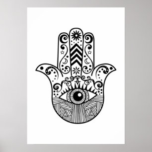 Schwarzweiss-Boho Hamsa Handkunst Poster