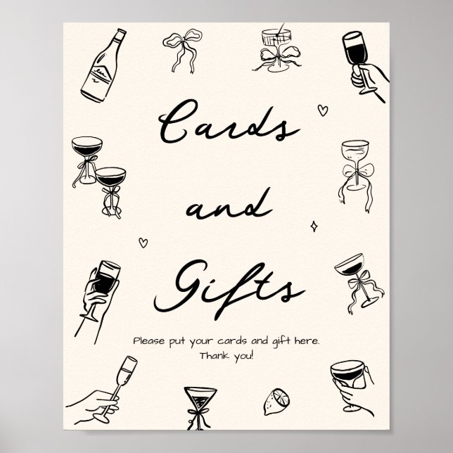 Schwarzweiß-Brautparty-Karten und -Geschenke Poster (Vorne)