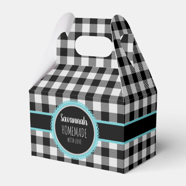 Schwarzweiß-Buffalo Kariert und Aquamarin Geschenkschachtel (Vorderseite)