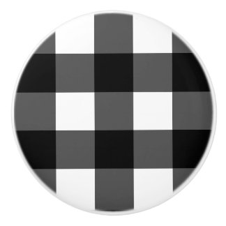 Schwarzweiss-Büffel-Karo-Möbel-Griff Keramikknauf