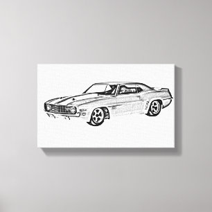 Schwarzweiss-Camaro Z28 Illustration 1969 Leinwanddruck