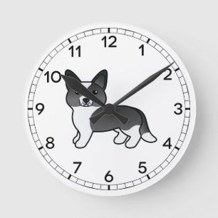Schwarzweiß Cardigan Welsh Corgi Cartoon-Hund Runde Wanduhr