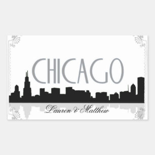 Schwarzweiss-Chicago-Skyline Rechteckiger Aufkleber