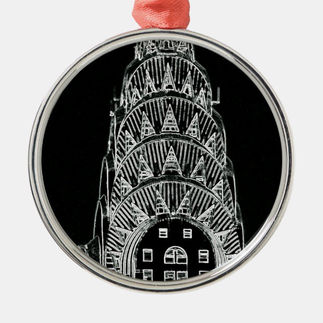 Schwarzweiss-Chrysler-Gebäude Ornament Aus Metall (Vorne)