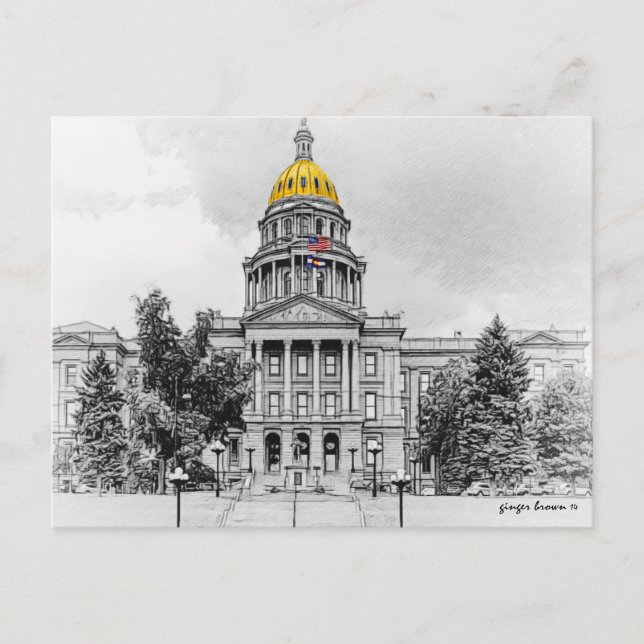 Schwarzweiß, Colorado Staat Hauptstadt Bldg #2 Postkarte (Vorderseite)
