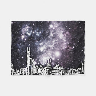 Schwarzweiss-Comic-Art-Stadtskyline-Milchstraße Fleecedecke