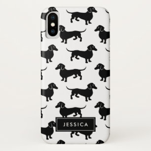 Schwarzweiss-Dackel-individueller Name Case-Mate iPhone Hülle