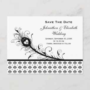 Schwarzweiss-Damast, der Save the Date Wedding ist Ankündigungspostkarte