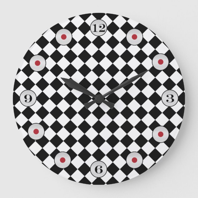 Schwarzweiss-Diamant-Muster durch Shirley Taylor Große Wanduhr (Vorderseite)