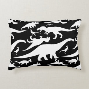 Schwarzweiss-Dinosaurier-Muster Zierkissen