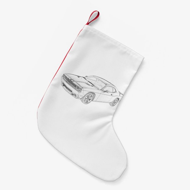Schwarzweiss-Dodge-Herausforderer-Zeichnen Kleiner Weihnachtsstrumpf (Vorderansicht (hängend))