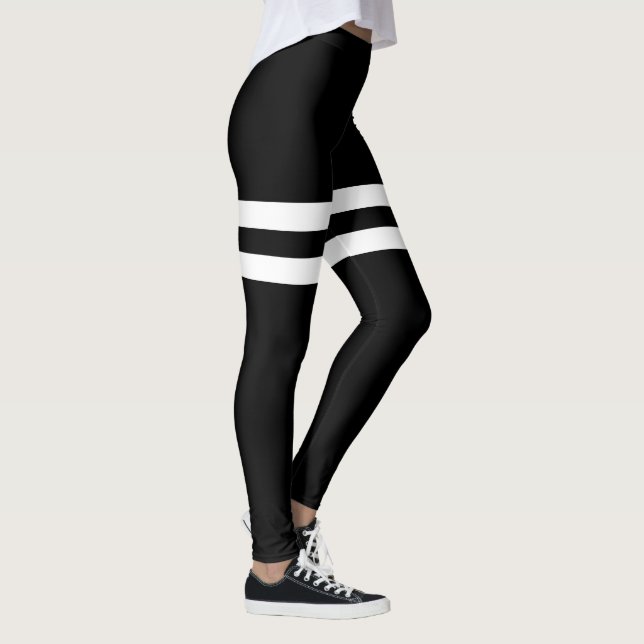 Schwarzweiss-Doppelschenkel-gestreifte Leggings (Rechts)