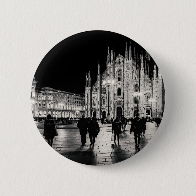 Schwarzweiss-Duomo-Marktplatz-Nachtszene, Mailand Button (Vorderseite)