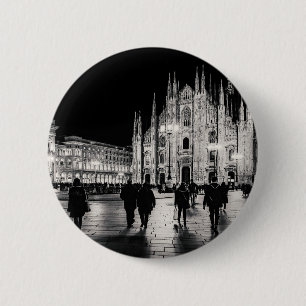 Schwarzweiss-Duomo-Marktplatz-Nachtszene, Mailand Button