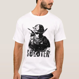 Schwarzweiß-Einfache Minimalistische Soldatin T-Shirt