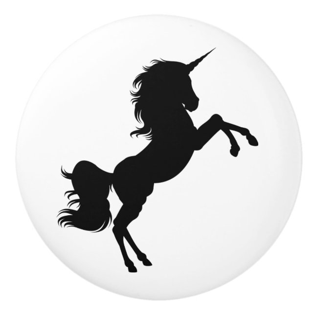 Schwarzweiss-Einhorn-Märchen-Griff Keramikknauf (Vorderseite)